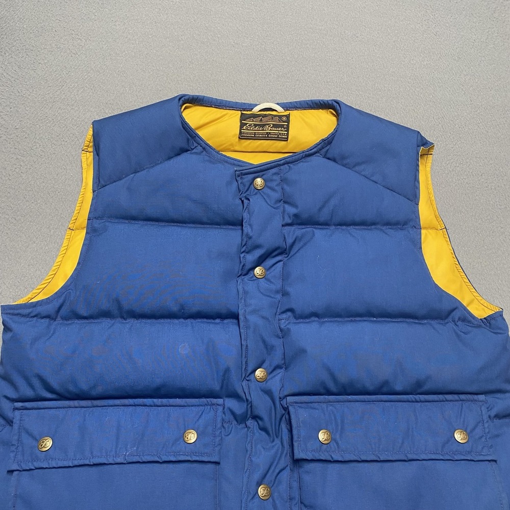 Vintage Eddie Bauer Vest Mens XL Blue Goose Down Puffer Snap Front‎ USA 70s - Picture 2 of 7